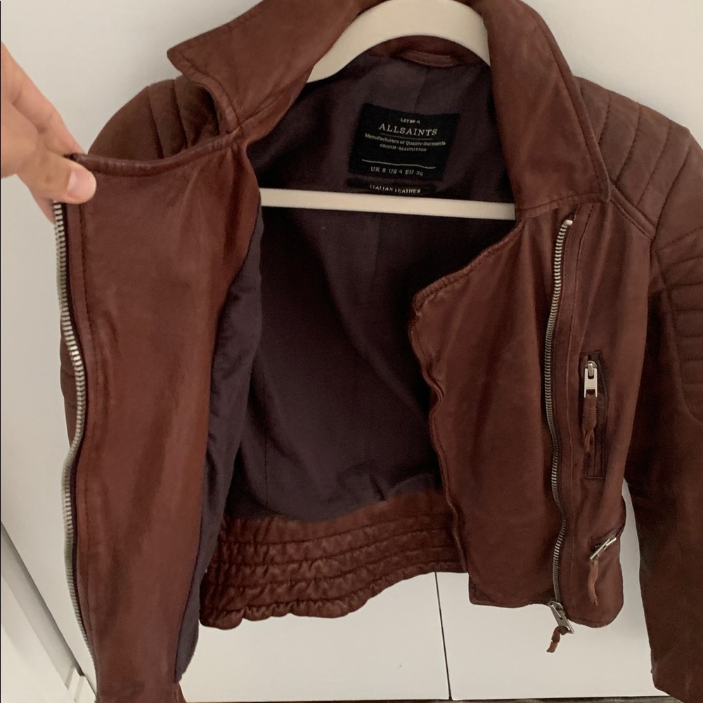 All Saints Dark Brown Leather Jacket - Picture 2 of 6